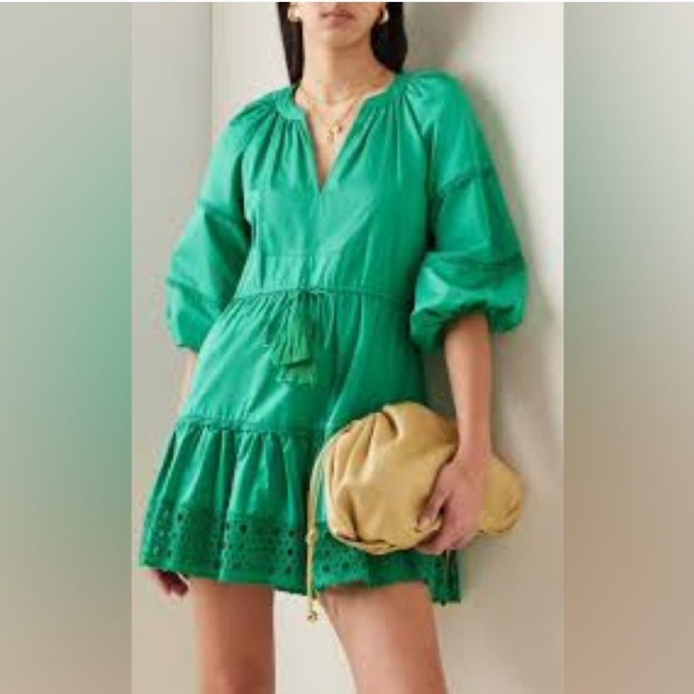 Alexis Daksha Embroidered Hem Cotton Summer Dress Green Size Medium